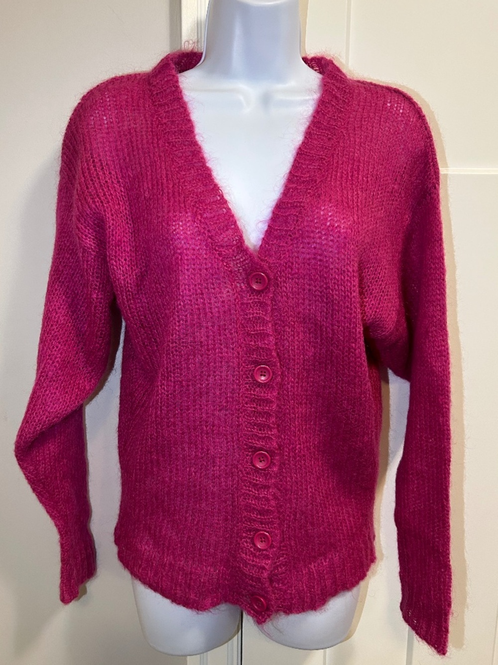 Cardigan  Pink 50% mohair 50% acrylic Size S-M